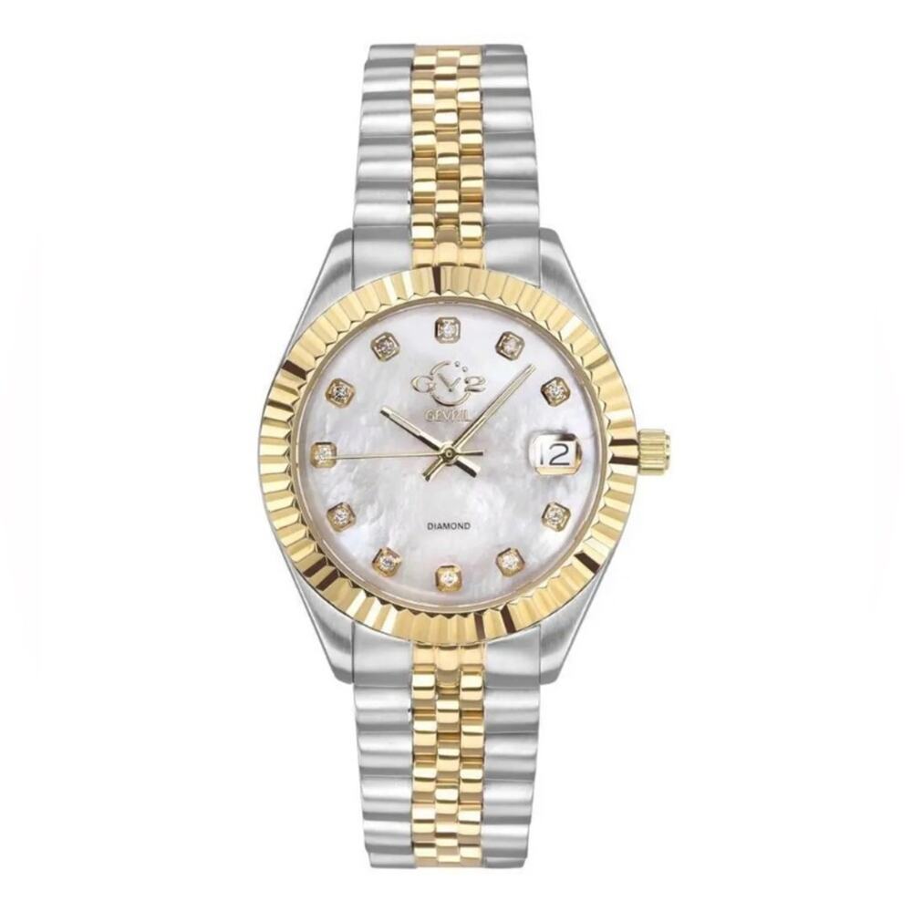 GV2 By Gevril Women's 12404 Naples Diamond White MOP Dial Two Tone Watch